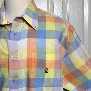 Alexander Julian Coolweave Multicolor Plaid Button Down Shirt Linen & Cotton XXL